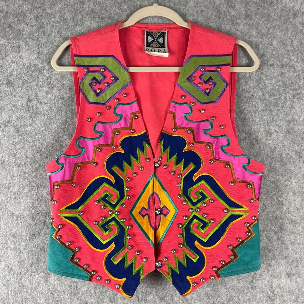 VTG Hairston Roberson Ropa Vest Womens 6 Embroidered Beaded‎ Southwestern Aztec